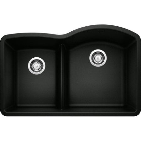 BLANCO Diamond Silgranit 40/60 Double Bowl Undermount Kitchen Sink with Low Divide - Coal Black 442911